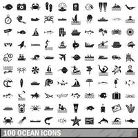 100 iconos de océano, estilo simple vector