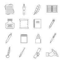 Writing icons set items, outline style vector