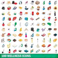 100 wellness icons set, isometric 3d style vector