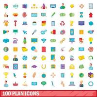 100 plan icons set, cartoon style vector
