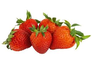 Red fresh ripe delicious strawberry with green leaf photo