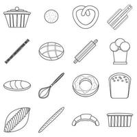 Bakery products icons set, outline style vector