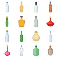 Different bottles icons set, cartoon style vector