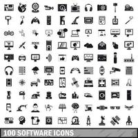 100 software icons set in simple style vector