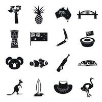 conjunto de iconos de viaje de australia, estilo simple vector