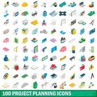 100 project planning icons set, isometric 3d style vector