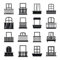 Window forms icons set balcony, simple style vector