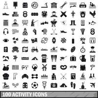 100 activity icons set, simple style vector