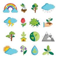 Nature icons set symbols, cartoon style vector