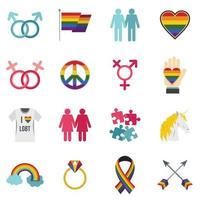 lgbt establecer iconos planos vector