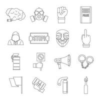 Protest icons set, outline style vector