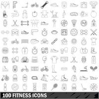 100 iconos de fitness, estilo de contorno vector