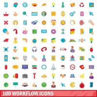 100 iconos de flujo de trabajo, estilo de dibujos animados vector