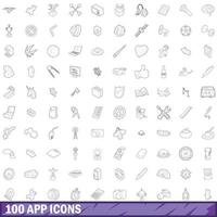 100 app icons set, outline style vector