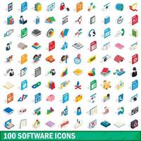 100 iconos de software, estilo isométrico 3d vector