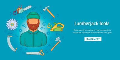 Lumberjack tools banner horizontal, cartoon style vector