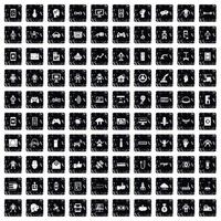 100 robot icons set, grunge style vector