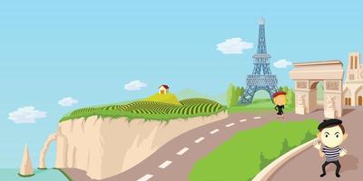 banner horizontal de viaje de francia, estilo de dibujos animados