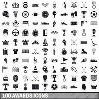 100 awards icons set, simple style vector