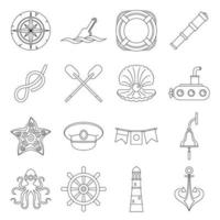 Nautical icons set, outline style vector