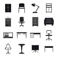 Office furniture icons set, simple style vector