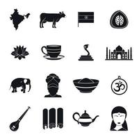 India travel icons set, simple style vector