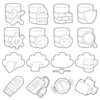 Database symbols icons set, outline style vector