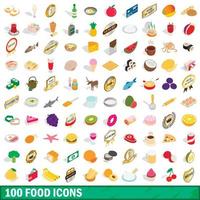 100 food icons set, isometric 3d style vector