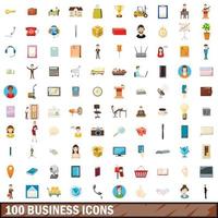 100 business icons set, cartoon style vector