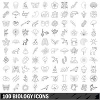 100 conjunto de iconos de biología, estilo de esquema vector