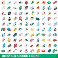 100 iconos de seguridad cibernética, estilo isométrico 3d vector