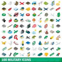 100 iconos militares, estilo isométrico 3d vector