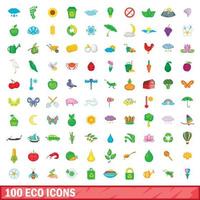 100 iconos ecológicos, estilo de dibujos animados vector