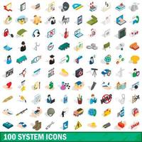 100 system icons set, isometric 3d style vector