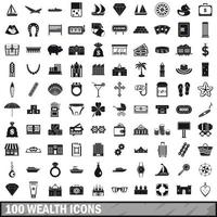 100 wealth icons set, simple style vector