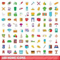 100 home icons set, cartoon style vector