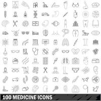 100 medicine icons set, outline style