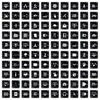 100 database and cloud icons set, grunge style vector