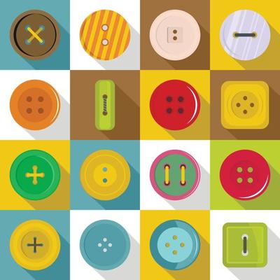Clothes button icons set, flat style