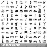 100 tools icons set, simple style vector