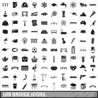 100 bridge icons set, simple style vector