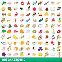 100 cake icons set, isometric 3d style vector