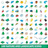 100 iconos de naturaleza y paisaje establecidos vector