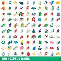 100 helpful icons set, isometric 3d style vector