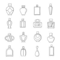 Perfume bottles icons set, outline style vector