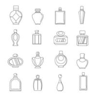 Perfume bottles icons set, outline style vector