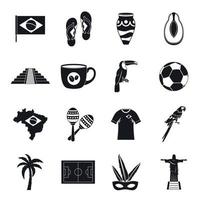 Conjunto de iconos de símbolos de viaje de brasil, estilo simple vector