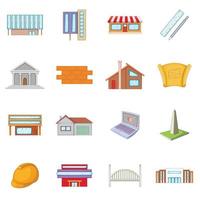 Architecture items icons set, cartoon style vector