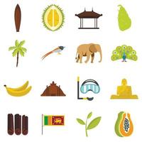 viajes de sri lanka establecer iconos planos vector