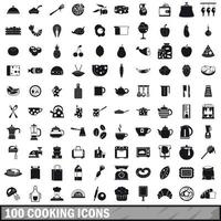 100 iconos de cocina ambientados en un estilo sencillo vector